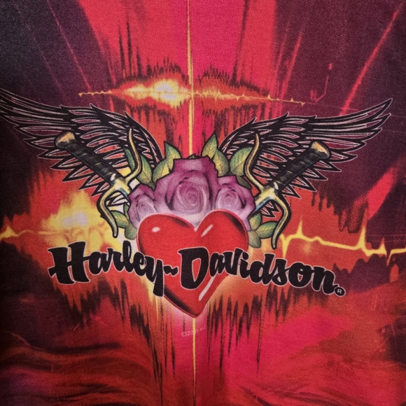 Harley Davidson Vintage Tank Large Sunset Heart Moto Purple Pink Wings Indiana - Picture 7 of 7